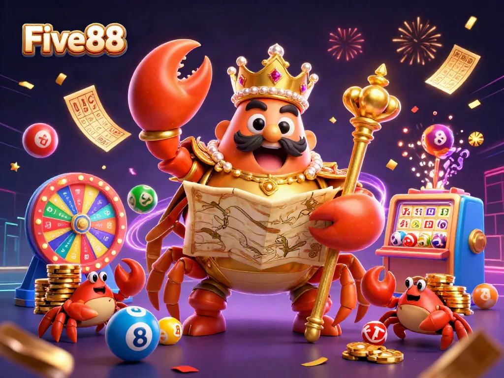 Engage in thrilling gambling action at Five 88 with a colorful explosion of lottery balls, gold chips, and more!