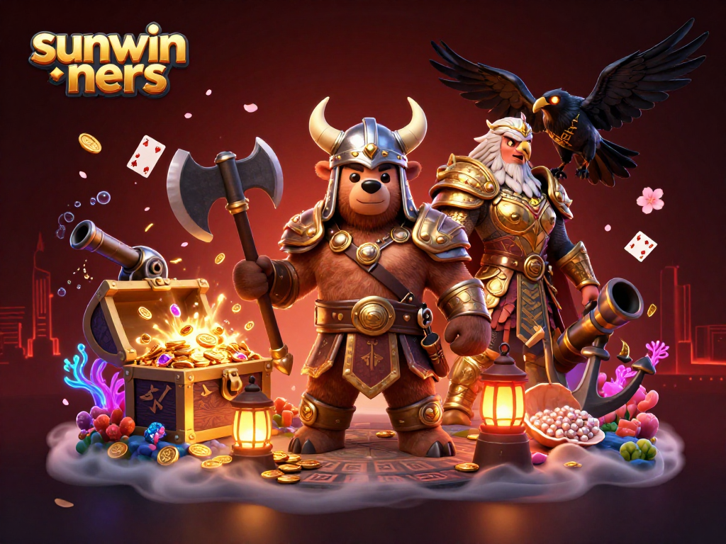 Play and win with sunwin ners in this vibrant casino-themed 3D illustration.