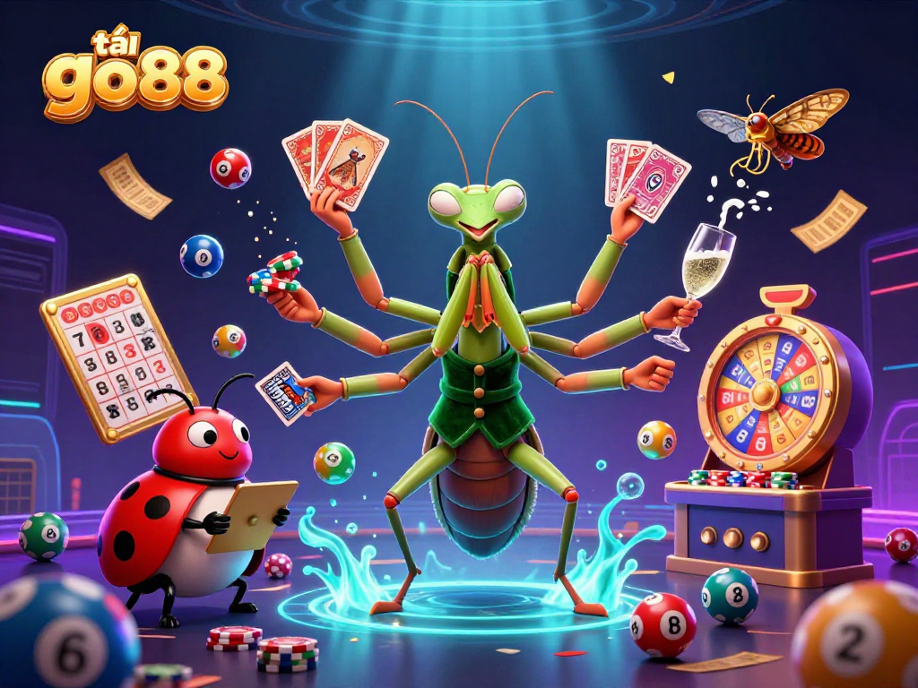 Engage with tải go88 and enjoy vibrant casino action featuring a giant mantis and ladybug pit boss.