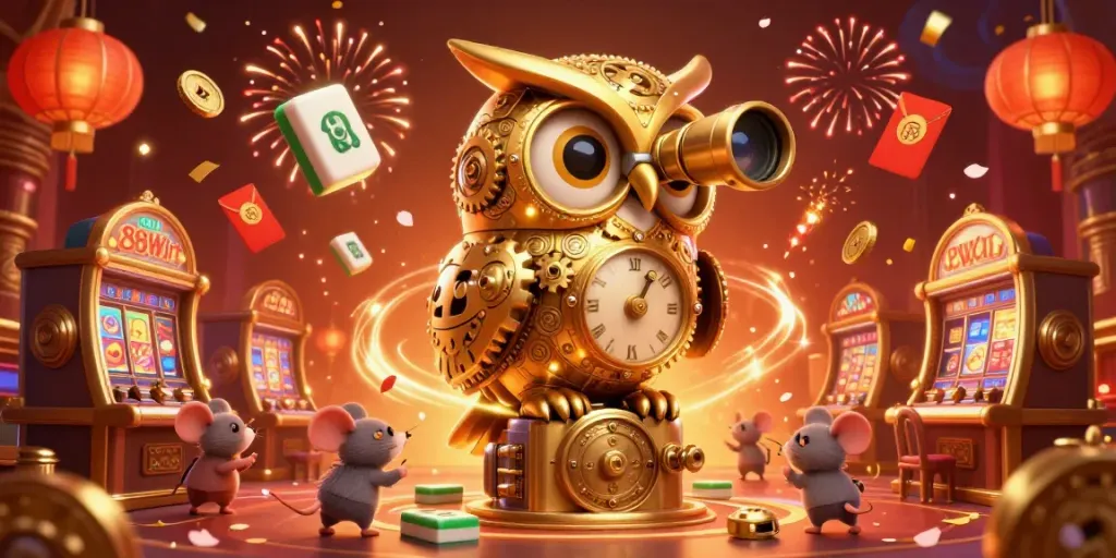 Experience thrilling gameplay at 88Win's vibrant casino complete with golden owl and lively mouse patrons.