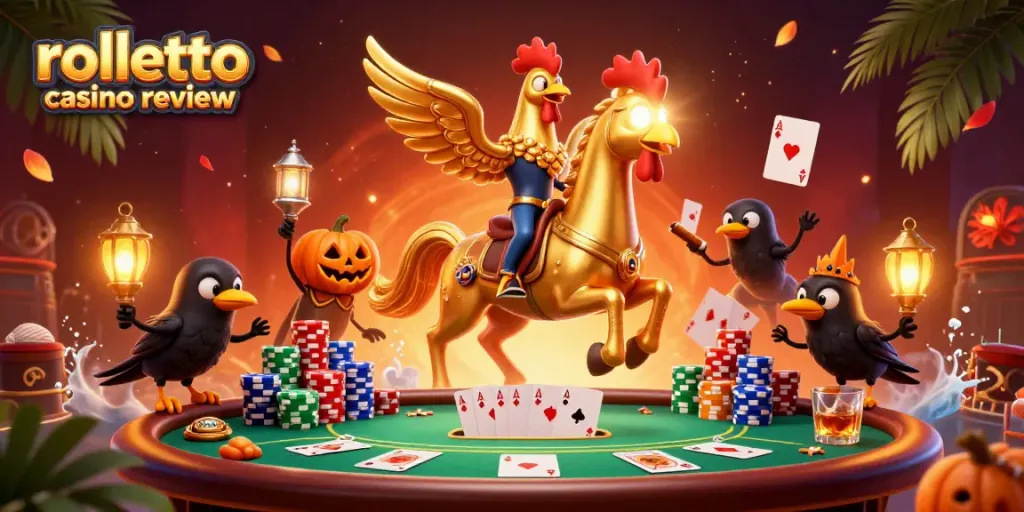 Experience the magic of Rolletto Casino Review with a vibrant, 3D casino illustration full of action.