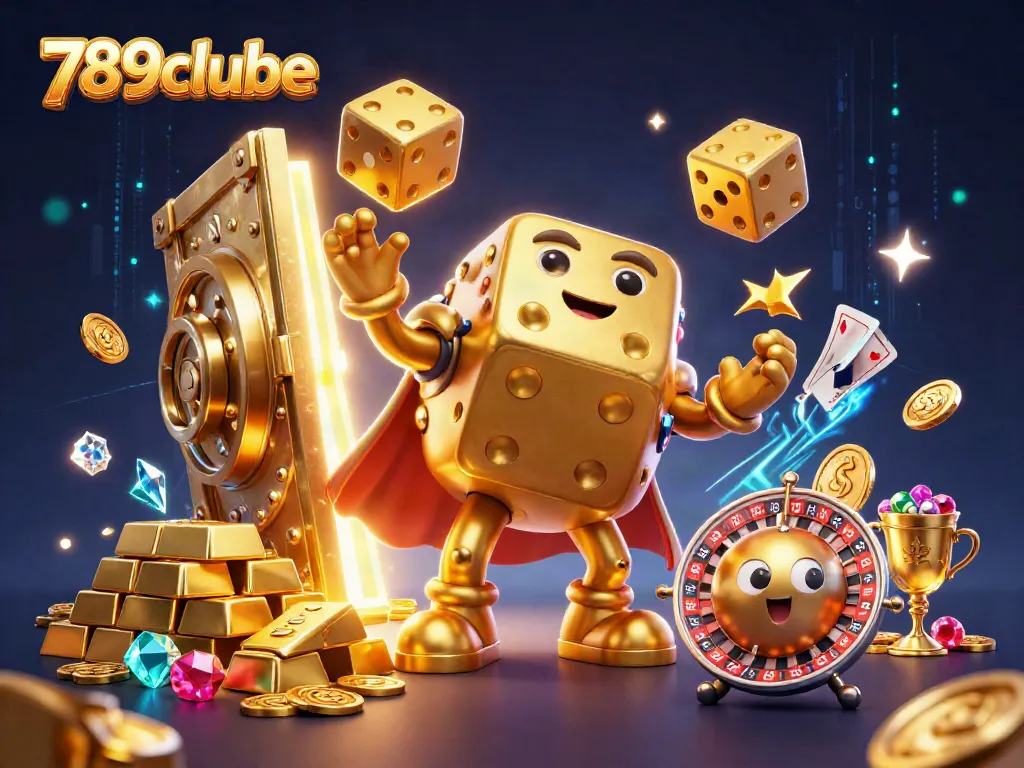 Engaging 3D illustration of the 789clube logo portraying casino excitement with vibrant gold coins and dice.