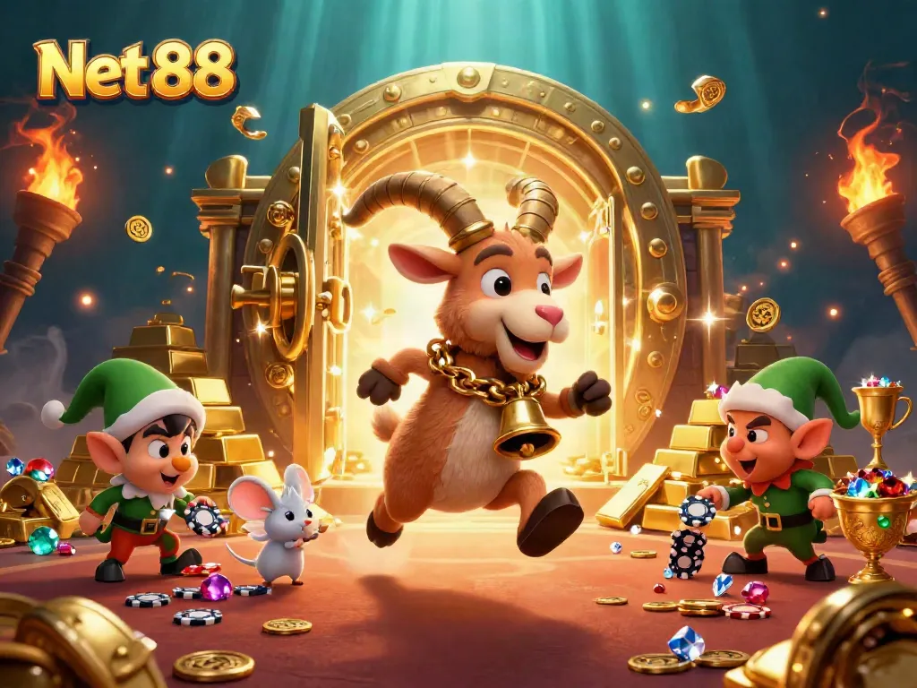 Experience the thrill of Net 88's sports betting world with vibrant characters and casino elements.