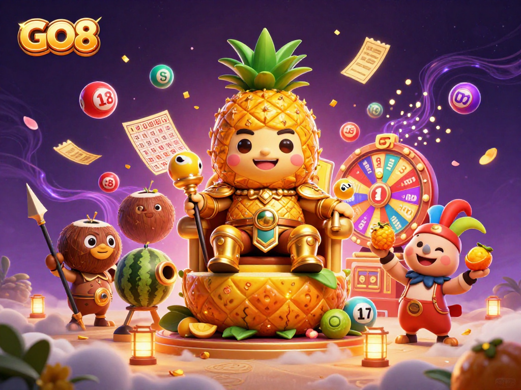 Engage with GO8's vibrant beach casino scene featuring animated characters and lively gambling elements.
