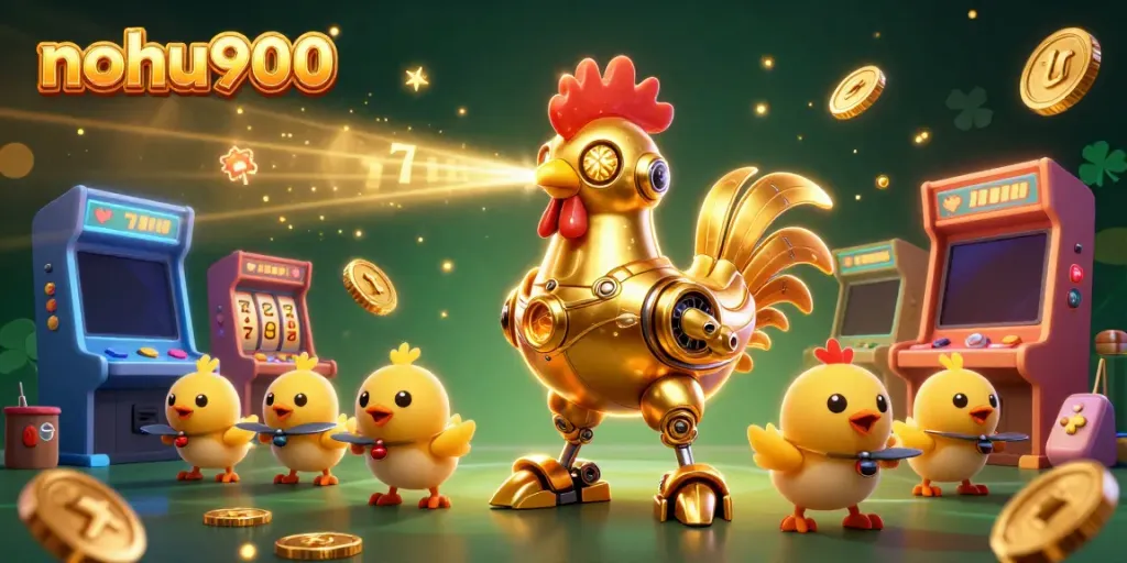 Experience thrilling casino fun with nohu900 in this vibrant 3D illustration showcasing colorful gaming elements.